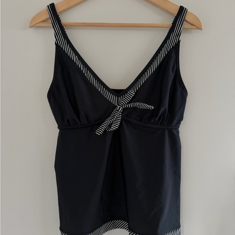 Lascana Black White Tankini Top‎ Size 8 Adjustable Strap Swimwear Flowy Nautical
